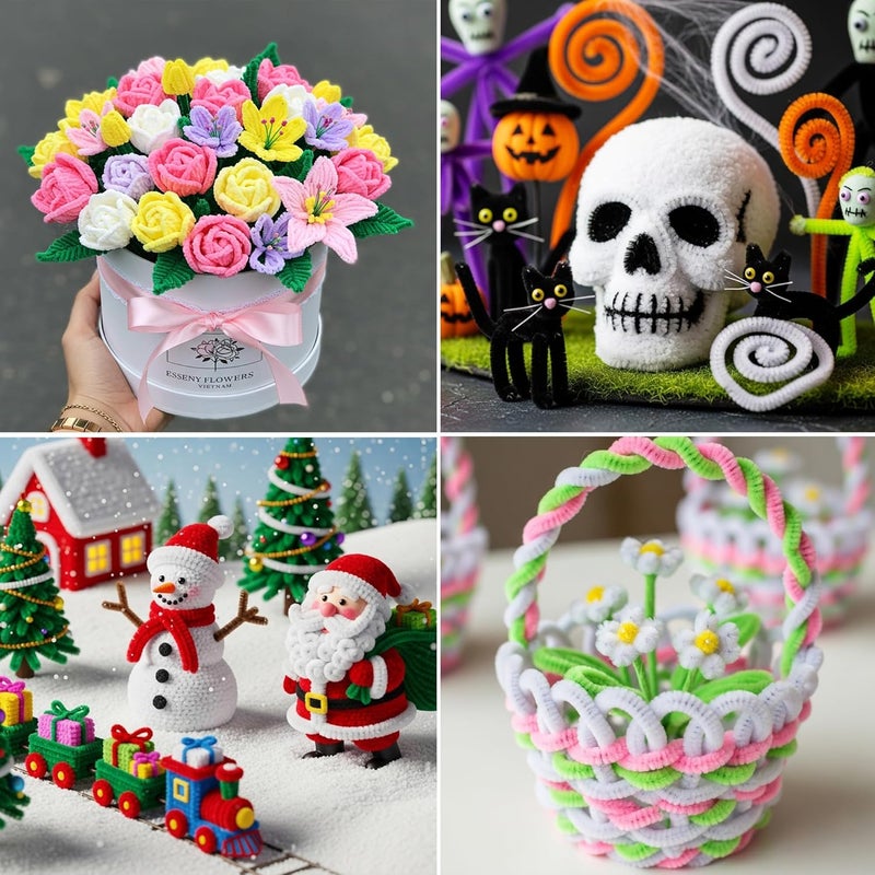 Caydo 100 Pieces White Pipe Cleaners Craft Supplies Flexible Chenille Stems for DIY Crafts Project and Christmas Decoration, 6 mm x 12 Inch - Image 2